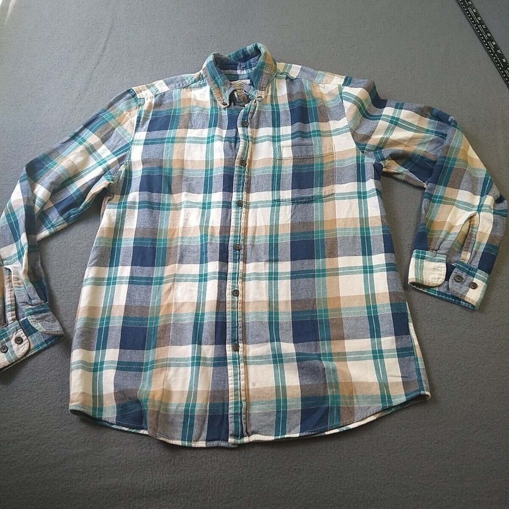 St John's Bay Flannel Shirt Men M Blue Plaid Outdoor Farmer Hiking Camping Warm